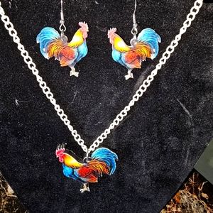 Rooster earrings and necklace set